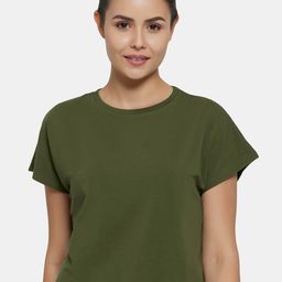 Amante Women Olive Green Extended Sleeves T-shirt-image-42
