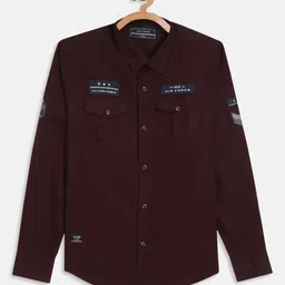 Octave Boys Maroon Solid Cotton Casual Shirt-image-99
