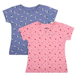 DYCA Pack Of 2 Girls Lavender & Pink Printed Cotton T-shirt-36
