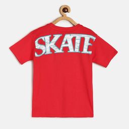 MINI KLUB Boys Red Typography Printed Pure Cotton T-shirt-image-49