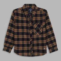 Blue Giraffe Boys Brown Tartan Checked Casual Shirt-image-77