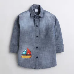 Polka Tots Boys Blue Cotton Casual Shirt-image-82