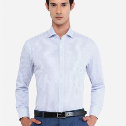 JADE BLUE Men Blue Checked Cotton Formal Shirt-image-49