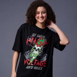 GO DEVIL Graphic Printed Drop-Shoulder Sleeves Cotton T-shirt-image-75