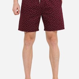 JADE BLUE Men Red Printed Cotton Lounge Shorts-image-68