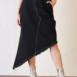Antheaa Black A-Line Denim Skirt-image-61