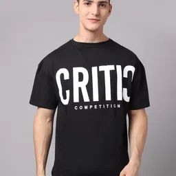 DOOR74 Men Black Typography Printed Oversized T-shirt-image-121