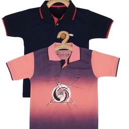 earth conscious Boys Blue & french middle red purple 2 Printed Polo Collar T-shirt-image-8