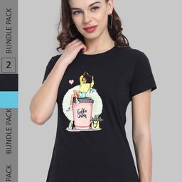 CHOZI Pack Of 2 Round Neck Graphic Printed Running Cotton T-shirt-picture-49