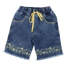 CREMLIN CLOTHING Girls Blue Floral Embroidered Washed Denim Shorts-image-15