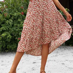 StyleCast Red Floral Printed Tiered Midi Skirt-picture-15