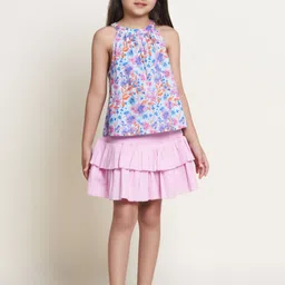 BAESD Girls Tiered Smocked Knee Length Pure Cotton Skirt-image-10