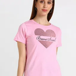shashvi Women Pink Embellished Typography Printed Round NeckT-shirt-picture-30