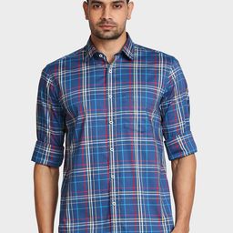 ColorPlus Men Blue Tailored Fit Tartan Checks Checked Casual Shirt-image-82