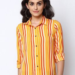 Enchanted Drapes Women Yellow & Red Striped Casual Shirt-16
