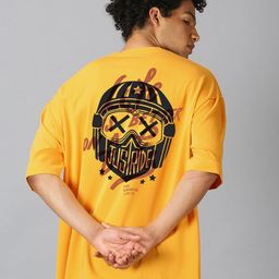 Roadster Yellow Graphic Printed Pure Cotton Oversized T-shirt-image-11