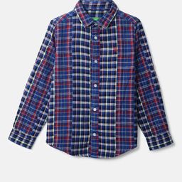 United Colors of Benetton Boys Blue Checked Cotton Casual Shirt-image-89
