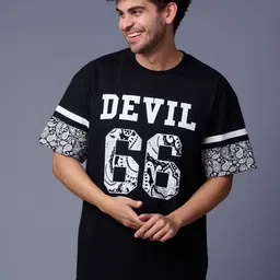 GO DEVIL Typography Printed Drop Shoulder Sleeves Cotton T-shirt-image-67