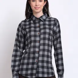 Aarsha Women Buffalo Checked Crepe Casual Shirt-image-7