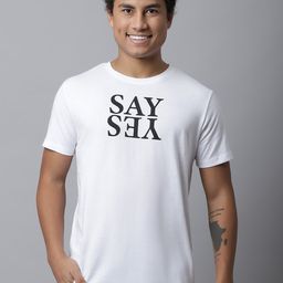 DOOR74 Men White Typography Printed T-shirt-image-65