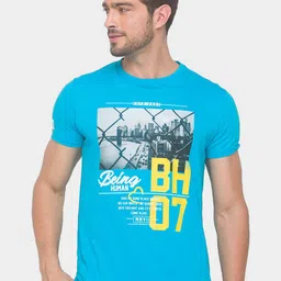 Being Human Men Blue & Yellow Typography Printed Pure Cotton T-shirt-image-39