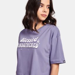 The Souled Store Women Lavender & White Printed Oversized Cotton T-shirt-image-17