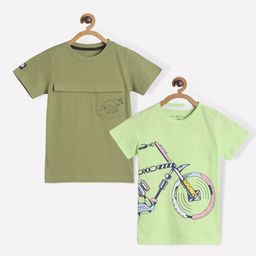 TALES & STORIES Boys Pack Of 2 Green Typography 2 Printed T-shirts-51