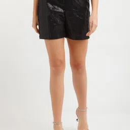 zink Z Women Black Sequined Slim Fit High-Rise Shorts-picture-8
