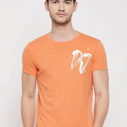 Duke Men Orange Typography Printed Slim Fit T-shirt-image-89