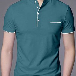 AUSK Men Teal Mandarin Collar T-shirt with Mask-image-24