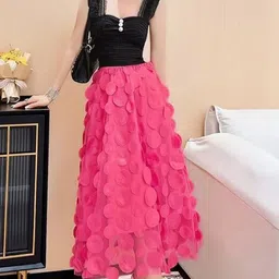 StyleCast Pink Self Design Flared Skirts-picture-18