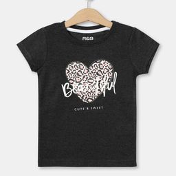 R&B Girls Grey Typography Printed Short Sleeves Cotton T Shirt-image-60