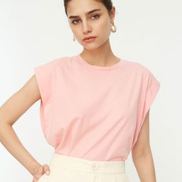 Trendyol Women Pink Printed Raw Edge T-shirt-image-68