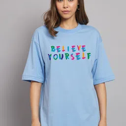 Imsa Moda Typography Printed Drop-Shoulder Sleeves Cotton Oversized T-shirt-image-25