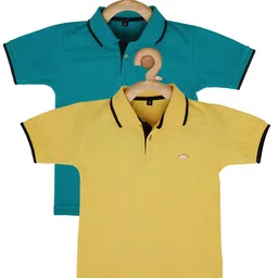 earth conscious Boys Yellow & shadow green 2 Polo Collar T-shirt-image-1