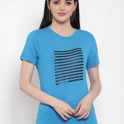 DOOR74 Women Blue Printed T-shirt-picture-7