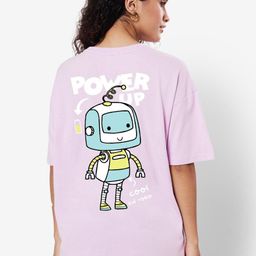 Bewakoof Women Purple & Blue Printed Drop-Shoulder Sleeves Oversized T-shirt-image-26