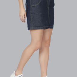 NUEVOSDAMAS Women Dark Blue Solid Mini Straight Denim Skirts-image-49