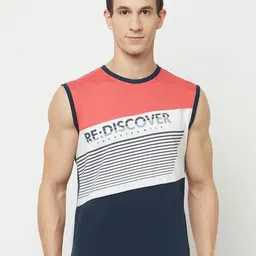 Octave Men Coral Striped Applique T-shirt-image-68