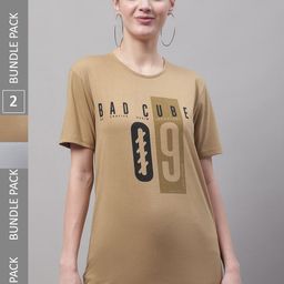 VIMAL JONNEY Pack Of 2 Typography Printed Cotton T-shirt-image-79