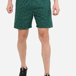 JADE BLUE Men Green Printed Cotton Sports Shorts-picture-37