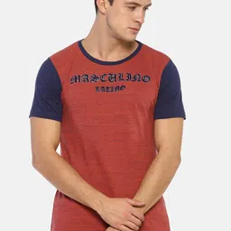 Masculino Latino Men Navy Blue & Rust Colourblocked Cotton Regular Fit T-shirt-image-27