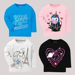 KUCHIPOO Girls Multicoloured 4 Printed Raw Edge T-shirt-image-53