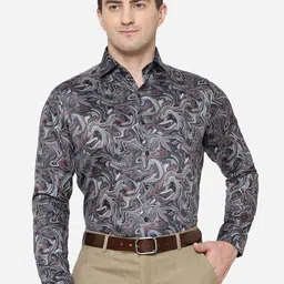 JB STUDIO Men Slim Fit Printed Pure Cotton Formal Shirt-image-45