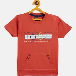 Camey Boys Orange Printed Slim Fit T-shirt-image-28