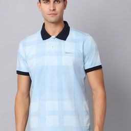 Rodamo Men Blue & sand Checked Polo Collar Slim Fit T-shirt-image-17