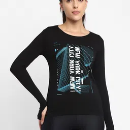 appulse Women Black Typography Printed Extended Sleeves Raw Edge T-shirt-image-45