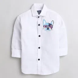 Polka Tots Boys White Solid Cotton Casual Shirt-image-98