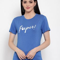 DOOR74 Women Blue Typography Printed Extended Sleeves T-shirt-image-97