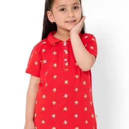 Bodycare Kids Girls Cotton Printed Polo Collar T-shirt-12